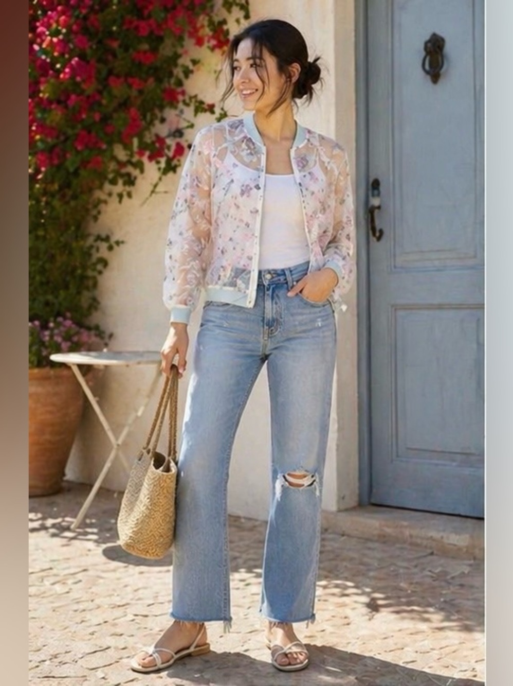 Anthropologie Maeve Textured Floral Bomber Small